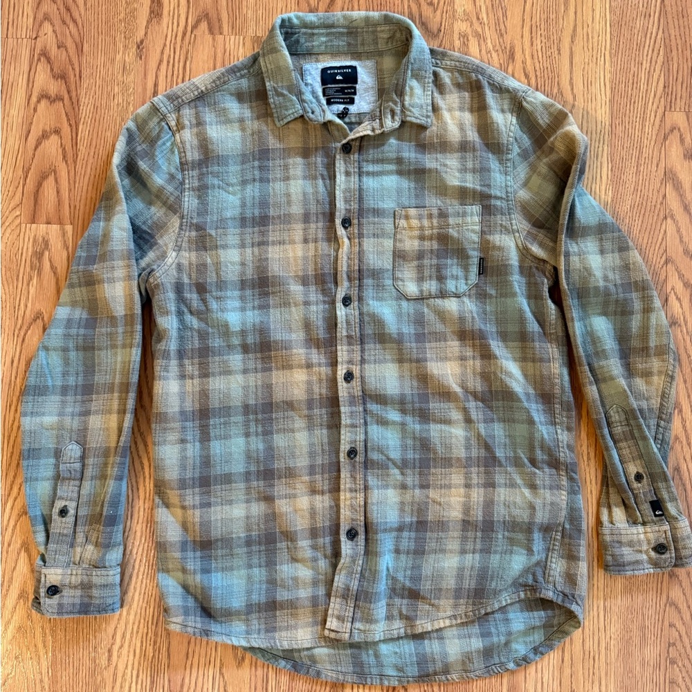 Quiksilver Casual Green and Brown Button Down Shirt